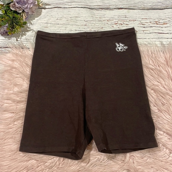 Cherry LA Chocolate Brown Logo Ribbed Biker Shorts - Picture 1 of 6